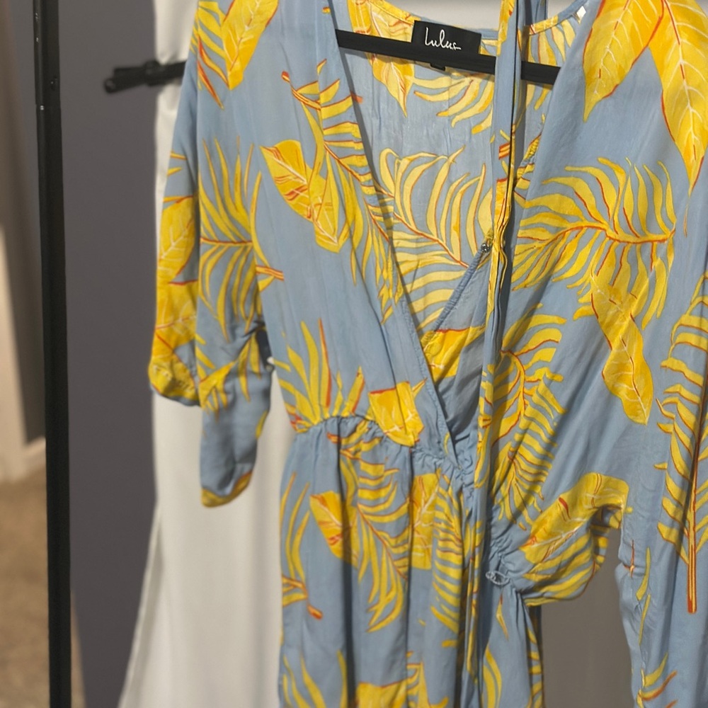 Lulu's Blue and Yellow Tropical Print Dress